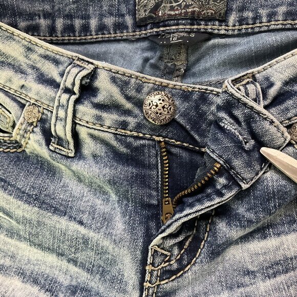 Silver Jeans Womens Blue Distressed Frances 18" Stretch Denim Pocket Boot Cut - Picture 6 of 16